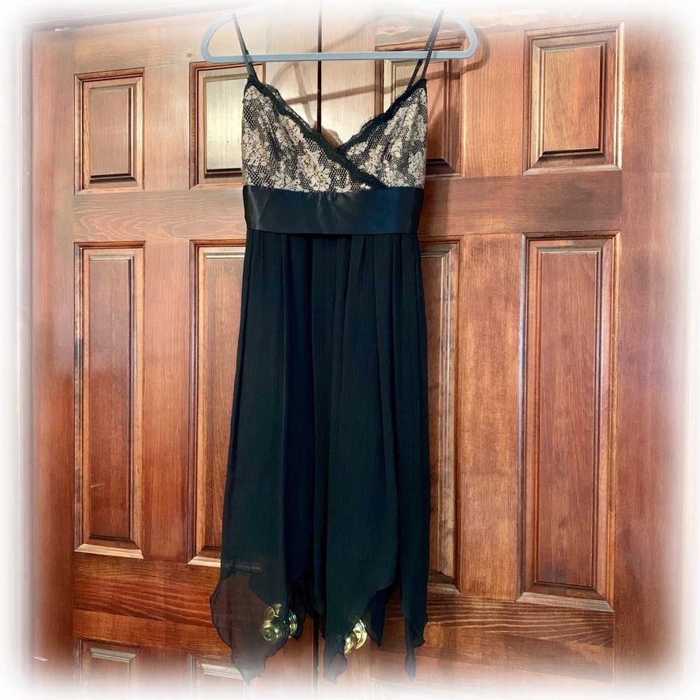 Papell Boutique Black Mini Handkerchief Dress